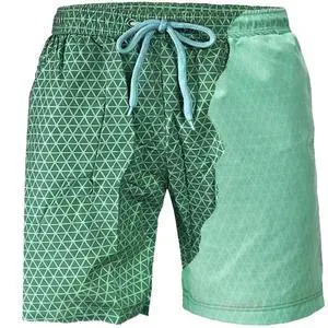 Wsedper Color Changing Swim Trunks for Men, Color Changing Shorts for Boys, Beach Quick Dry Swim Trunks Color Changing (Green to Cyan,M)
