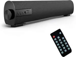 Portable Soundbar for TV/PC, Outdoor/Indoor Wired & Wireless Bluetooth 5.0 Speaker with Remote Control and Coax Cable, 2X5W Mini Home Theater Sound bar with Built-in Subwoofers for Projector (Updated)