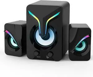 Computer Speakers,Mini PC Speakers with Subwoofer,2.1 Desktop Speaker with RGB Lights,USB Powered, Stereo Sound,Gaming Speakerwith 3.5mm Aux Cable for Monitor/Laptop/Tablet