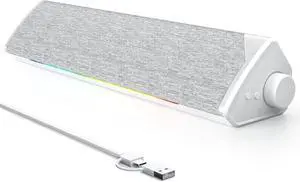 R60 Bluetooth Computer Speakers, USB-C/USB Plug-N-Play PC Speakers with LED Dynamic Light, Surround Sound Soundbar Speaker with Rotary Switch for Desktop Laptop