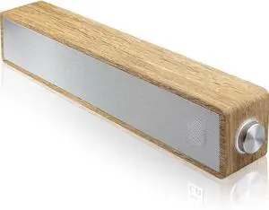 Speakers, Wired Computer Sound Bar, Wooden Mini Soundbar, USB Powered PC Speakers 3.5mm AUX & PC Input (Yellow)