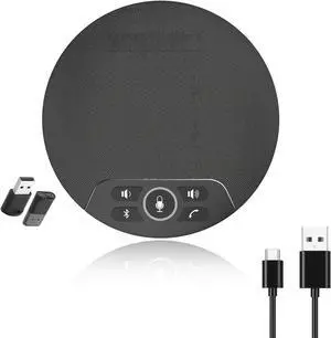USB Conference Microphone Speaker with Dongle, Bluetooth Speakerphone, 360° Voice Pickup, 4 Mics, Portable USB Speakerphone w/Noise Reduction for Home Office, Meeting Teams, Zoom, NewPie 30