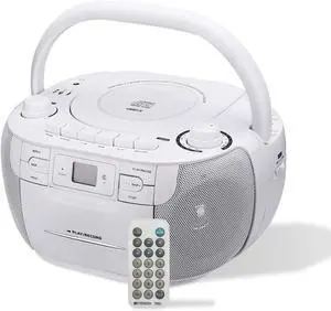 CD and Cassette Player Combo, Boombox CD Player for Home, AM/FM, Tape Recording, TF/USB Drive, AC or D Battery Powered, Headphone Jack, Stereo Sound (White)