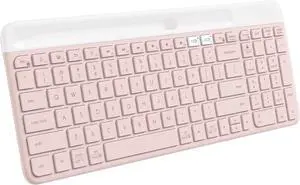 Multi-Device Slim Wireless Keyboard, Built-in Cradle for Device; for Laptop, Tablet, Desktop, Smartphone, Win/Mac, Bluetooth/Receiver, Compact, Easy Switch, 24 Month Battery - Rose