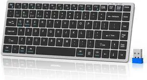 Bluetooth Keyboard Rechargeable, 4-Device (2.4G+3BT) Wireless Keyboard, Ultra-Slim Quiet Typing, 14 Hotkeys Computer Keyboard for PC/Laptop/Smart TV/Tablet
