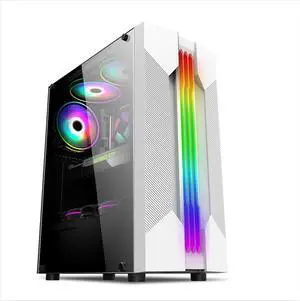 PC Gaming Case, Mid-Tower ATX/M-ATX/Mini-ITX PC Game Chassis, Side Tempered Glass, Pre-Install 5 RGB Fans, Rear 120 Water Cooling Support, White