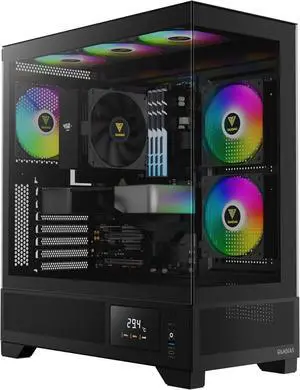 Mid Tower Gaming Computer Case w/Display& App, ATX Tempered Glass PC Case, Built-in 3X 120mm ARGB PWM Fans, Up to RTX 4000 GPU/VGA 410mm& 360mm AIO/Radiator& 6x120mm Fans& 160mm CPU Cooler