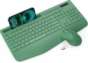 Wireless Keyboard and Mouse Combo - Full-Sized Ergonomic Keyboards with Wrist Rest, Phone Holder, Sleep Mode, Silent 2.4GHz Cordless Combo for Computer, Laptop, PC, Mac