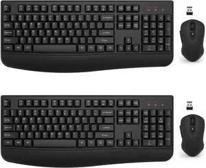 Wireless Keyboard and Mouse Combo, EJO 2.4G Full-Sized Ergonomic Computer Keyboard with Wrist Rest and 3 Level DPI Adjustable Wireless Mouse for Windows, Mac OS Desktop/Laptop/PC(2 Pack)