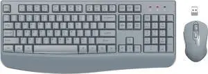 Wireless Keyboard and Mouse Combo, 2.4G Full-Sized Ergonomic Computer Keyboard with Wrist Rest and 3 Level DPI Adjustable Wireless Mouse for Windows, Mac OS Desktop/Laptop/PC(Grey)