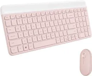 MK470 Slim Wireless Keyboard and Mouse Combo - Modern Compact Layout, Ultra Quiet, 2.4 GHz USB Receiver, Plug n' Play Connectivity, Compatible with Windows - Rose