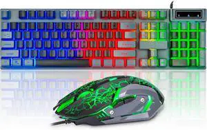 Gaming Keyboard and Mouse Combo RGB LED Backlit USB Wired Key Board 3200dpi Mice Mechanical Feel Compatible with Xbox one ps5 Windows Laptop Computer(Grey-Black)