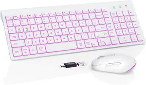 Wireless Keyboard and Mouse Combo Backlit - Compact Quiet Keyboard with RGB Mouse, Rechargeable, Slim, Sleep Mode, Portable Cordless Keyboard Mouse Set for Mac, Windows, Laptop (Polar White)