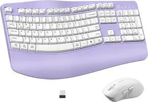 rgonomic Wireless Keyboard and Mouse Combo, Wave Keys Keyboard with Wrist Rest for Natural Typing, 3 DPI Adjustable Ergonomic Silent Mouse for Computer/Laptop/Windows/Mac (Purple)
