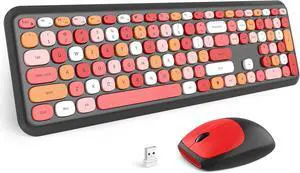 Wireless Keyboard and Mouse Combo Silent, Slim Compact 2.4G USB Full Size, Cute Keyboard 110 Keys for PC, Notebook, MacBook, Tablet, Laptop, Windows System