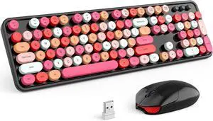 Wireless Keyboard and Mouse Combo, 2.4GHz Retro Full Size Typewriter Keyboard with Number Pad & Wireless Mouse for Laptop, PC, Desktop, Mac, Windows - Black Colorful