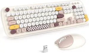 Wireless Keyboard and Mouse Combo, 2.4G Full-Size Retro Typewriter Computer Keyboard and 3 Level Adjustable Wireless Mouse for Windows, Mac OS Desktop/Laptop/PC