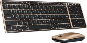 Bluetooth Keyboard and Mouse for Mac, SKM64-2 Multi-Device Rechargeable Slim Wireless Keyboard Mouse Stainless Steel Full Size, Compatible with MacBook Pro/Air, iPad, Mac - Black Gold