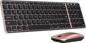 Bluetooth Keyboard and Mouse for Mac, SKM64-2 Multi-Device Rechargeable Slim Wireless Keyboard Mouse Stainless Steel Full Size, Compatible with MacBook Pro/Air, iPad, Mac - Black Rose Gold