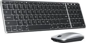 Bluetooth Keyboard and Mouse for Mac, SKM64-2 Multi-Device Rechargeable Slim Wireless Keyboard Mouse Stainless Steel Full Size, Compatible with MacBook Pro/Air, iPad, Mac - Black Silver