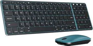 Bluetooth Keyboard and Mouse for Mac, SKM64-2 Multi-Device Rechargeable Slim Wireless Keyboard Mouse Stainless Steel Full Size, Compatible with MacBook Pro/Air, iPad, Mac - Black Blue