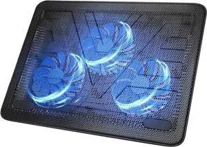 Laptop Cooling Pad, Portable Slim Quiet USB Powered Laptop Notebook Cooler Cooling Pad Stand Chill Mat with 3 Blue LED Fans, Fits 12-17 Inches (Black)