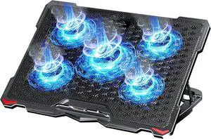 Laptop Cooling Pad 5 Fans Up to 17.3 Inch Heavy Notebook Cooler, Blue LED Lights, 2 USB Ports, S035, Blue-5fans
