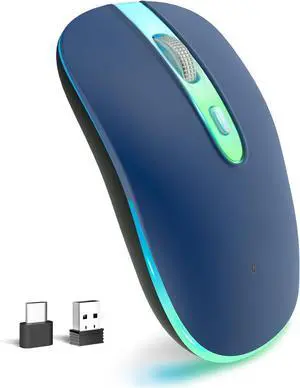 Wireless Mouse, Rechargeable Mouse, 2.4G Portable Slim Silent Mice with USB Receiver and Type C Adapter, 3 Adjustable DPI Levels 1600/1200/800 for Laptop/Tablet/Computer (Blue)