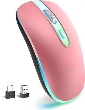 Wireless Mouse - Rechargeable, 2.4G Portable Slim Silent Mouse with USB Receiver and Type C Adapter, 3 Adjustable DPI Levels 1600/1200/800 for Laptop/Tablet/Computer (Pink)