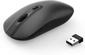 Wireless Computer Mouse, 2.4G Slim Cordless Mice Less Noise for Laptop Ergonomic Optical with Nano Receiver USB Mouse for Laptop, Deskbtop, Mac (BAT Black)