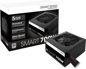 Smart 700W 80+ White Certified PSU, Continuous Power with 120mm Ultra Quiet Fan, ATX 12V V2.3/EPS 12V Active PFC Power Supply PS-SPD-0700NPCWUS-W
