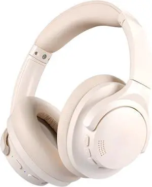 Y8+ Noise Cancelling Headphones Bluetooth, Wireless LDAC Hi-Res Audio, Custom EQ via App, 75H Playtime, Comfort Fit, Over Ear Headphones Foldable for Airplane Travel Home Office Cream White