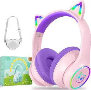 Bluetooth Headphones,Over Ear Kids Headphones Wireless with Mic 50H Playtime Colorful LED Lights AUX Cord 94dB Safe Volume Limited Foldable Design for Boy Girl Travel/School/iPad