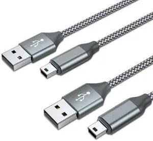 Mini USB Cable, (10ft 2 Pack) USB 2.0 Type A Male to Mini B Charging Cord Compatible with Hero 3+, PS3 Controller, Digital Camera, Dash Cam, MP3 Player, Garmin Nuvi GPS, GPS Receiver