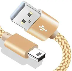 10ft Mini USB Cable Braided, Long Type A Male to Mini-B Charger Cord for GoPro Hero 3+,Canon PowerShot/Rebel/EOS/DSLR Camera,PS3 Controller Cord Charging Wire for Garmin Nuvi,Dash Cam,PDAs