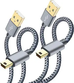 Mini USB Cable Braided 6ft, Type A Male to Mini-B Cable Charging Cord for Garmin Nuvi,PS3 Controller Charger,MINI USB 2.0 Power Data Wire for GoPro Hero 3 4,Canon Camera,Dash Cam,MP3 Player