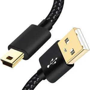 Mini USB Cable Braided 6ft Type A Male to Mini B Cable Data Charging Cord for GoPro Hero 3+,PS3 Controller Cord,MP3 Player,Dash Cam for Garmin Nuvi,Camera Charger for Canon PowerShot Rebel ELPH