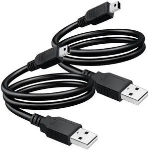 2 Pack USB 2.0 A to Mini 5 pin B Cable for External HDDS/Camera/Card Readers/MP3 Player-Black -35cm(1 feet)