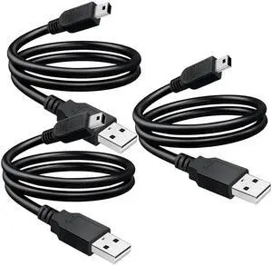 3 Pack USB 2.0 A to Mini 5 pin B Cable for External HDDS/Camera/Card Readers/MP3 Player-Black -35cm(1 feet)