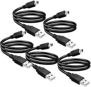 5 Pack USB 2.0 A to Mini 5 pin B Cable for External HDDS/Camera/Card Readers/MP3 Player-Black -35cm(1 feet)