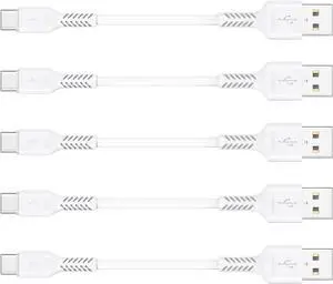 4 Inch USB C Cord Short 5 Pack Durable USB A to USB Type C Cable Fast Charging for Charging Station Compatible with Samsung Galaxy Note 10 20 S10 S20 A20 Plus LG (White)