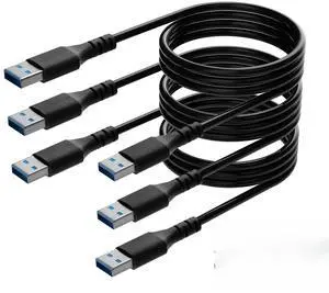 USB to USB Cable 6 Feet (3 Pack), USB 3.0 Male to Male Cord, Type A 5Gbps Data Transfer Cable for Hard Drive, Laptop, DVD Player, USB 3.0 Hub, Monitor, Camera, Set Up Box with 5 pcs Cable Ties- 6 ft