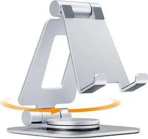 Rotatable Cell Phone Stand, Fully Adjustable Foldable Desktop Phone Holder Cradle Dock, Thick Case Friendly, Compatible with All Phones, Nintendo Switch, Silver Rotatable Cell Phone Stand, Fully Adjustable Foldable Desktop Phone Holder Cradle Dock, Thick Case Friendly, Compatible with All Phones, Nintendo Switch, Silver