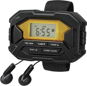 FOR-SAB-60 Armband Digital AM/FM Stereo Radio with Clock and Earbuds, Black, SAB-60