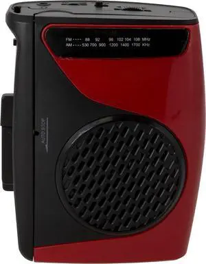 Portable Cassette Player, Compatible With Headphone, 3.54 x 1.57 x 4.72 Inches, Requires 2 AA Batteries - Not Included, Red/Black (CAS337B) Black/Red