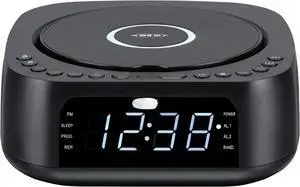 JCR-375 Stereo Digital Dual-Alarm Clock with Top-Loading CD Player, FM Tuner, USB Charging Port, and Battery Backup