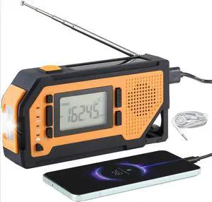 Emergency Weather Radio, 2000mAh Battery, FM/AM/WB/NOAA Alert Solar Hand Crank Emergency Radio, with USB Charging Cable, SOS Alarm and Flashlight, Portable for Outdoor Emergencies, Camping