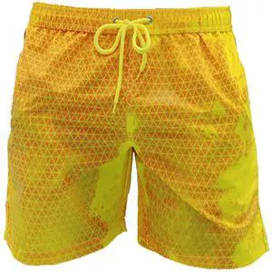 Wsedper Color Changing Swim Trunks for Men, Color Changing Shorts for Boys, Beach Quick Dry Swim Trunks Color Changing (Yellow to Orange,XXXL)