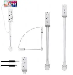 Extended and Rotating Outlet Features USB-A, USB-C, and 2 Ac Outlets, Extendable Wall Outlet Extends 22-34, 180° Swivel, Rotating Outlet for Behind Couches(1pc)