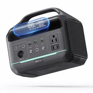 DaranEner Portable Power Station, 204Wh LiFePO4 Battery Backup w/ 2 300W (Surge 600W) AC Outlets, PD100W Fast Charging Outlet, Solar Generator for Outdoors Camping Travelling and Emergencies